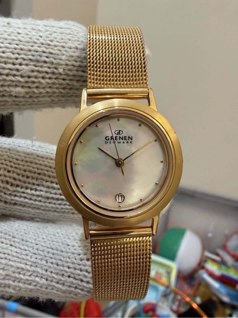 Skagen Grenen M-23SRRW Womens Watch Rose Gold Mesh Band Mother of Pearl Dial